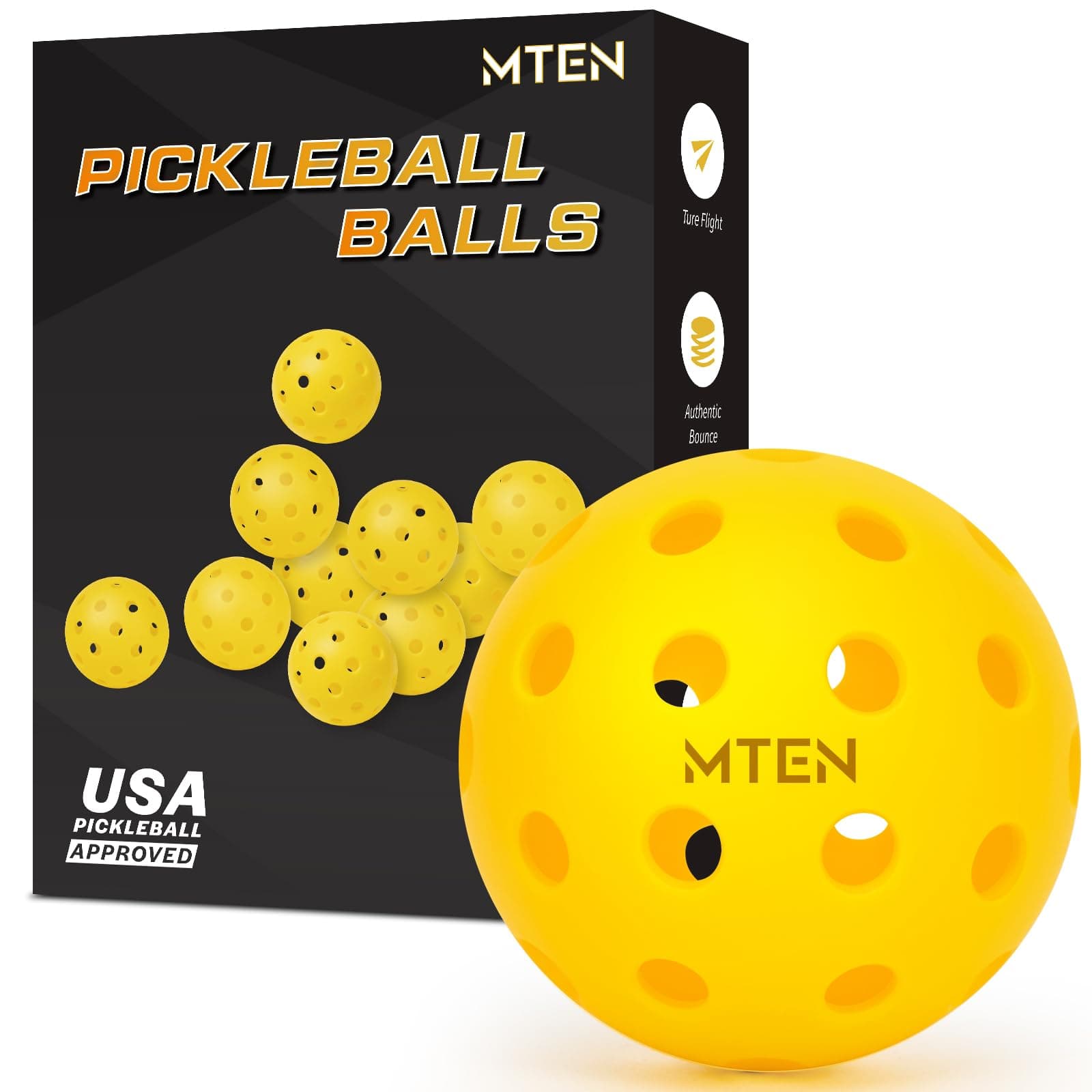 MTEN Outdoor Pickleballs, USAPA Approved Pickleballs Balls, 12 Pack 40 Holes Outdoor Pickleball Balls, High Bounce True Flight & Durable for All Skill Levels