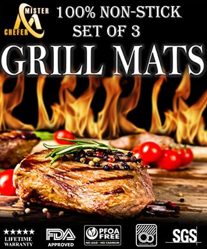 Grill Mat Set of 3 - Professional Non-Stick Grill Mats for BBQ Grilling and Baking - Heavy Duty Best for Cooking on Charcoal, Gas, Oven, Smoker, Electric Grills - Reusable and Easy to Clean