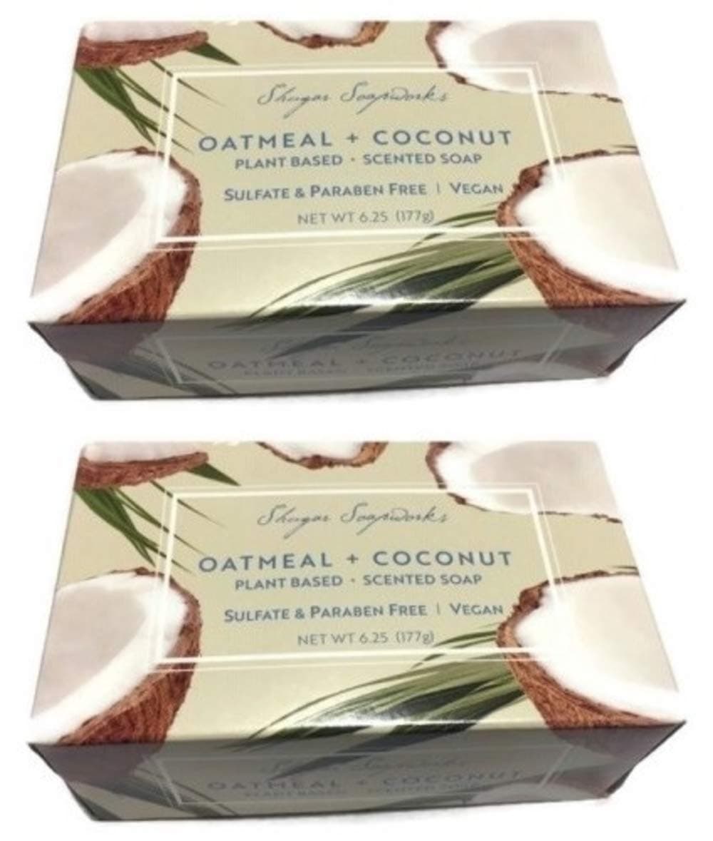 Shugar Soapworks Oatmeal & Coconut Soap 6.25 Oz - Plant Based, Vegan, Natural, Pure, No Dyes, Sulfate & Paraben Free (2 Pack)