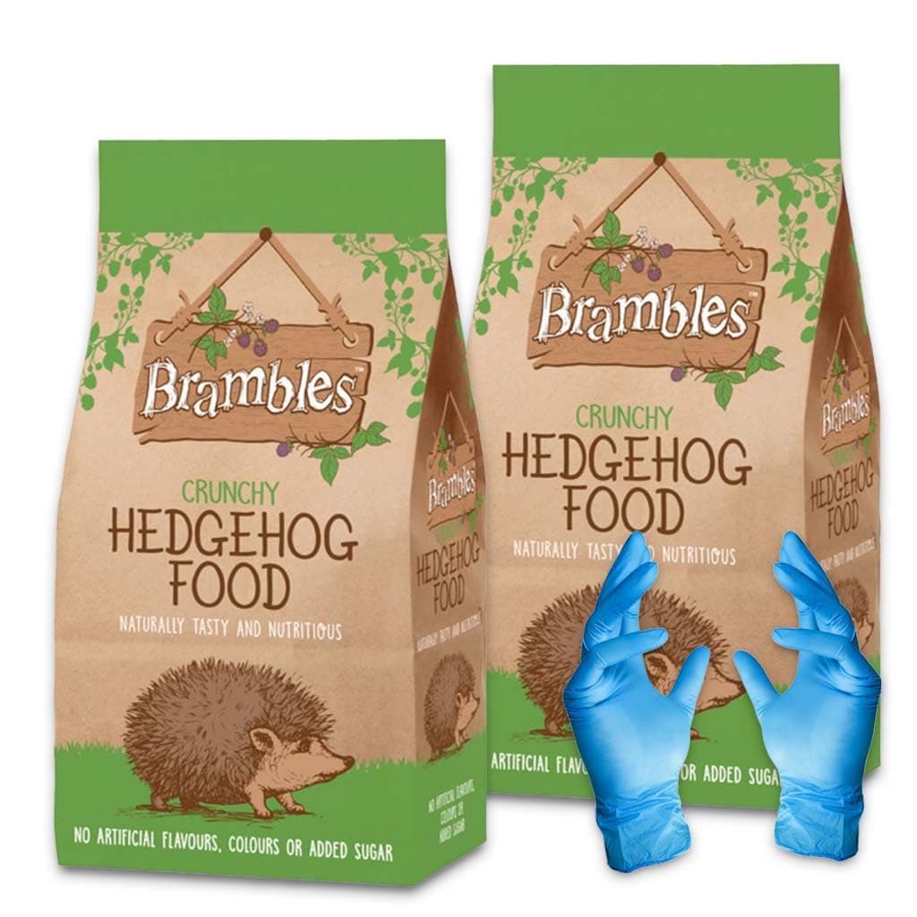 Brambles Crunchy Hedgehog Food - Also Suitable for Badgers and Foxes - Nutritious Food with Kasabona Blue Vinyl Gloves (Crunchy 4kg)