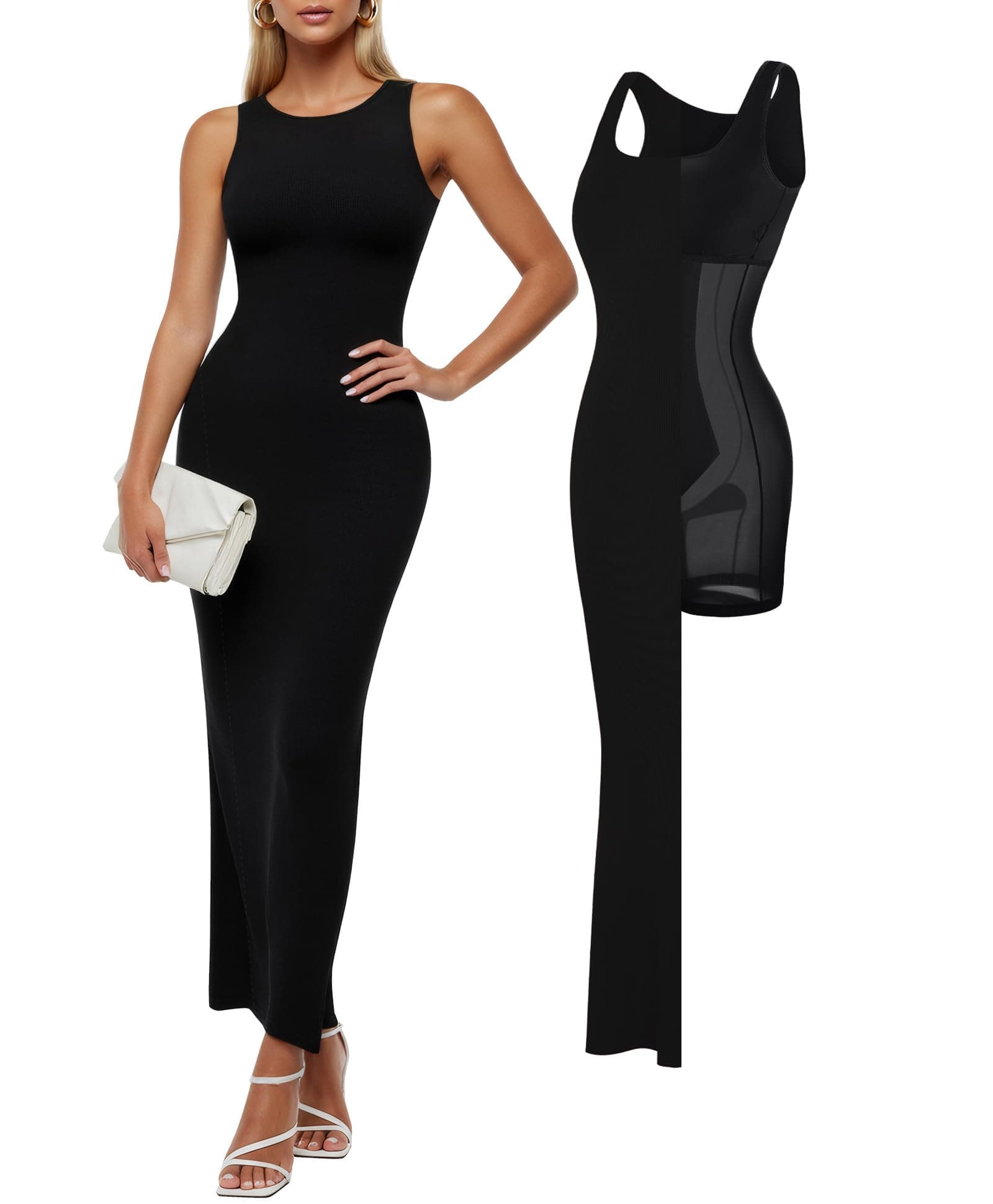 Popilush Long Dresses for Women - Tank Bodycon Maxi Dress with Zipper - Mother of The Groom Dresses