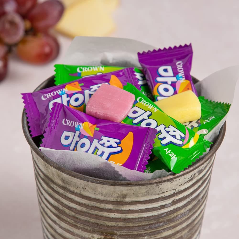 GASHINA STORY Crown MyChew 4 Flavors set (Strawberry, Grape, Apple, Peach) 마이쮸 92g x 4 pack Korean Soft Chewing Fruit Flavor Candy Maijju