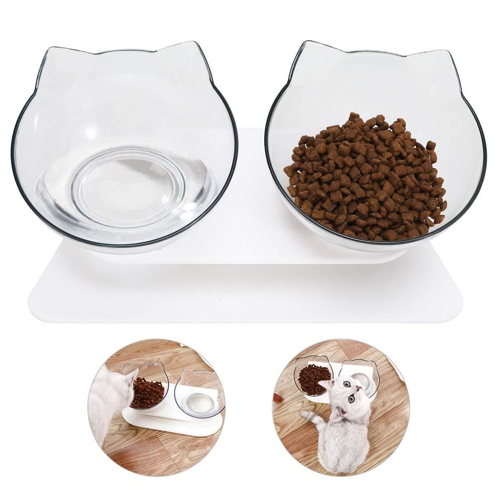 PetlexGravity Food & Water Bowl for Cats Elevated Cat Bowls, Double Cat Food and Water Bowls, 15°Tilted Raised Bowls for Cats/Dogs