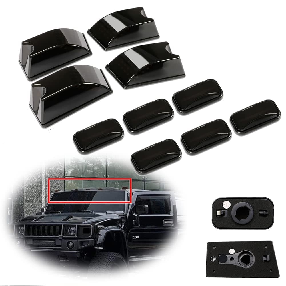 10pcs Smoked Lens Front Rear Cab Roof light Housing Kit Compatible with 2003-2009 Hummer H2, 2005-2009 Hummer H2 SUT Top Clearance Marker Front Rear Cab Roof lamp Shell