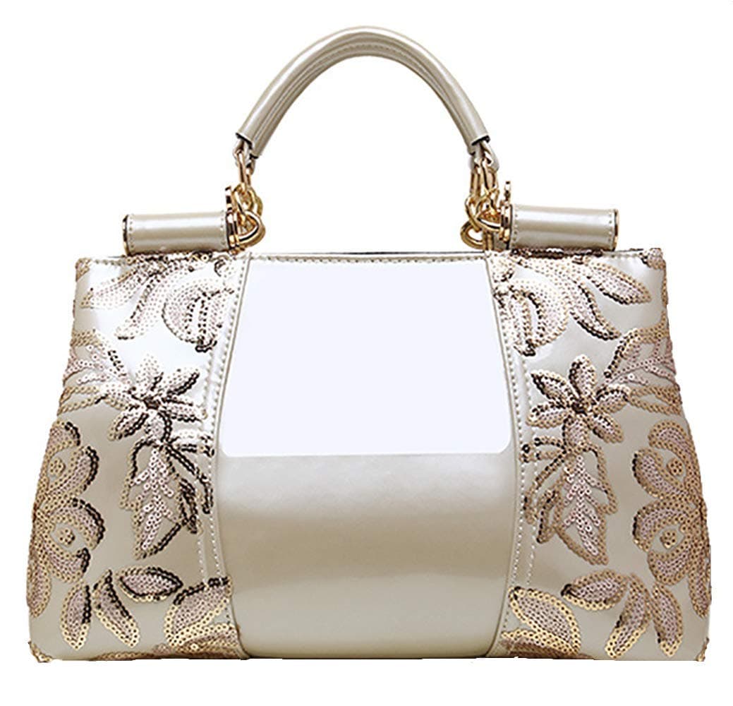 Women Embroidery Handbags Top-handle Bags Tote Satchel Shoulder Bags (Beige)
