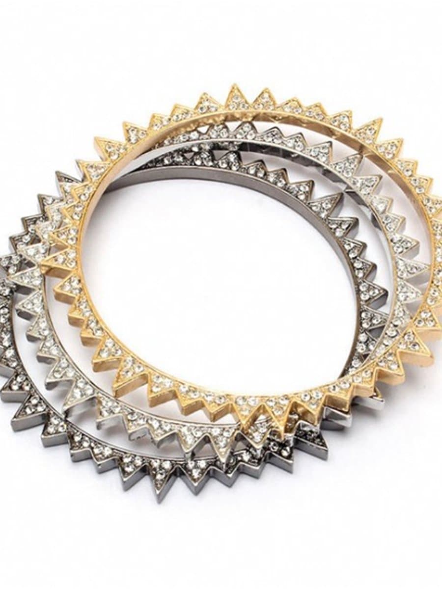 Maranda's Gold, Silver, & Black Studded Bangles-Set of Three - As Seen In Life & Style Magazine