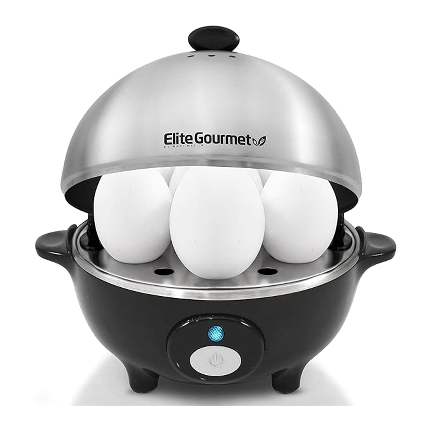 EGC-508 Rapid Egg Cooker, 7 Easy-To-Peel, Hard, Medium, Soft Boiled Eggs, Poacher, Omelet Maker, Auto Shut-Off, Alarm, 16-Recipe Booklet, Stainless Steel
