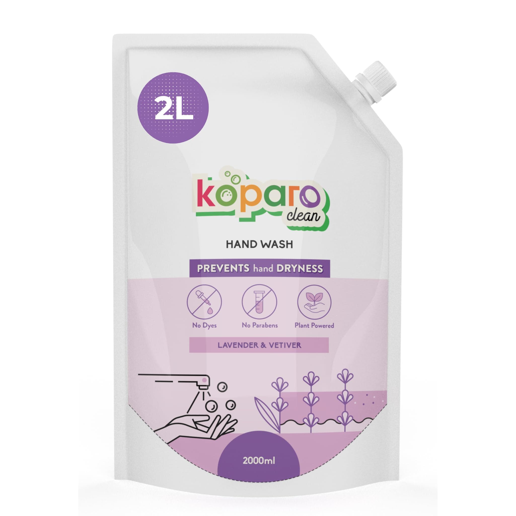 Koparo Natural Hand Wash Liquid | 2 Litres | Hand Wash Refill | Lavender Fragrance | pH Balanced Infused With Glycerin & Tea Tree Oil Germ Protection | Safe for All Skin Types | Organic, Eco Friendly
