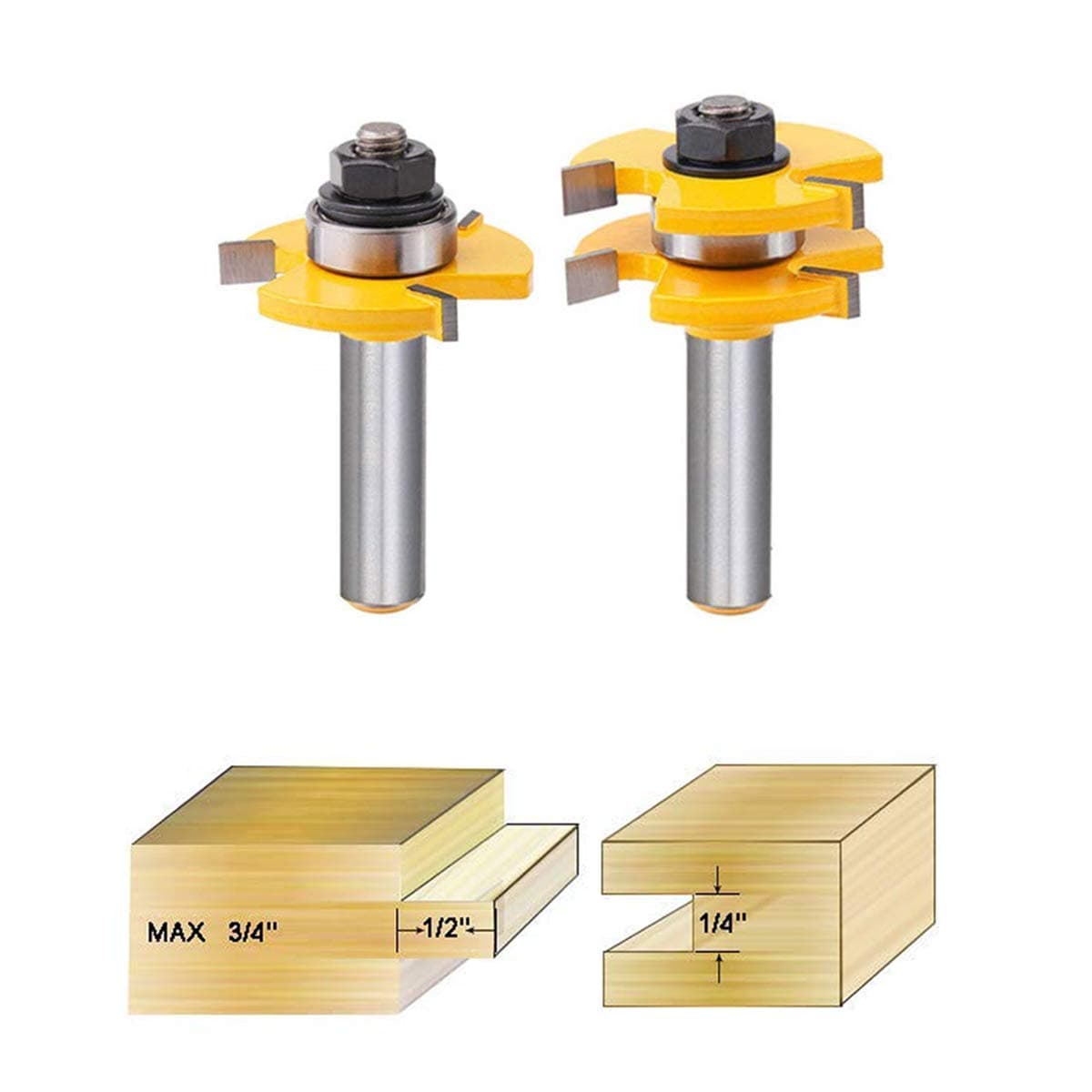 TLHOME Tongue and Groove Router Bits，1/2 Inch 3 Teeth T Shape Wood Milling Cutter Woodworking Tool(2 PCS)