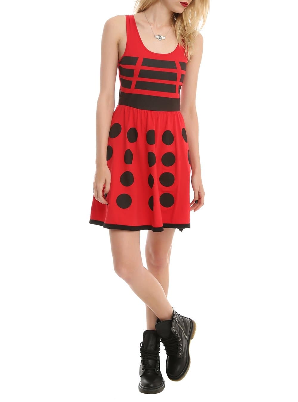 Doctor Who Her Universe Juniors Red Dalek A-Line Dress (Red, Small)