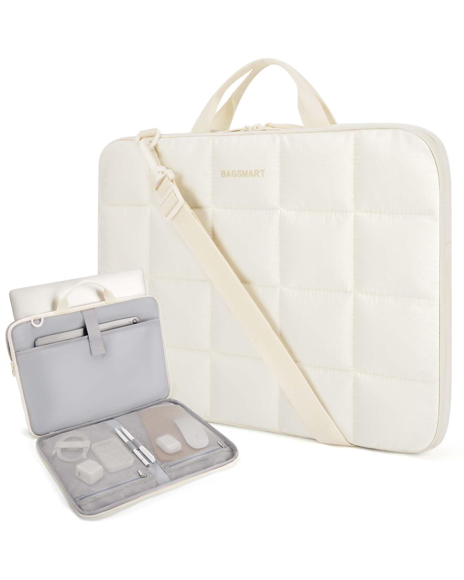 BAGSMART Laptop Case with Handle, Puffy Laptop Sleeve Bag for Women, MacBook Case for Dell, HP, Lenovo, MacBook Air/Pro, 15-15.6 inch, Beige