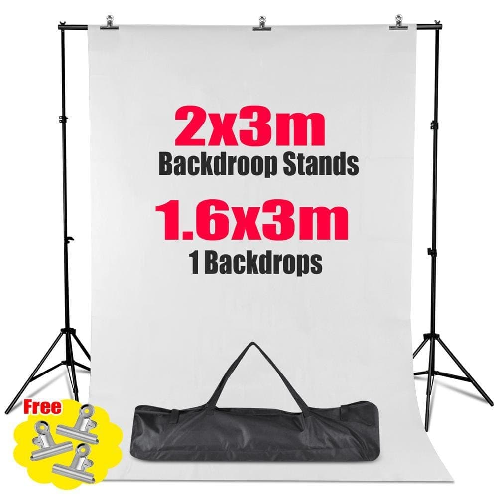 Professional Photo Studio 2x3 Meter Background Stand Support Kit with Photo Backgrounds Backdrop Screen All in 1 Photography Set Come with Carry Bag