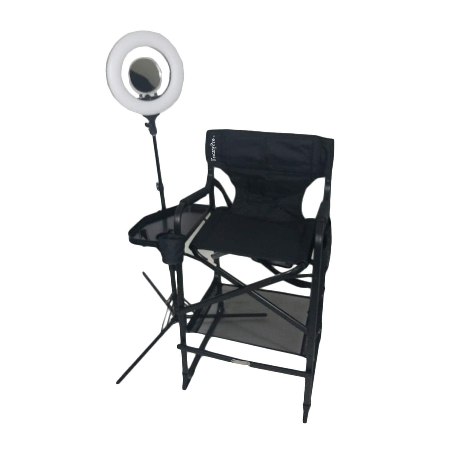 Folding-Compact Makeup Artist Chair (29" SEAT Height) w/ 14″ LED Ring Light - Carry Bag Included - Name/Logo Imprinted - Portable Chair Perfect for Makeup, Hair Stylist
