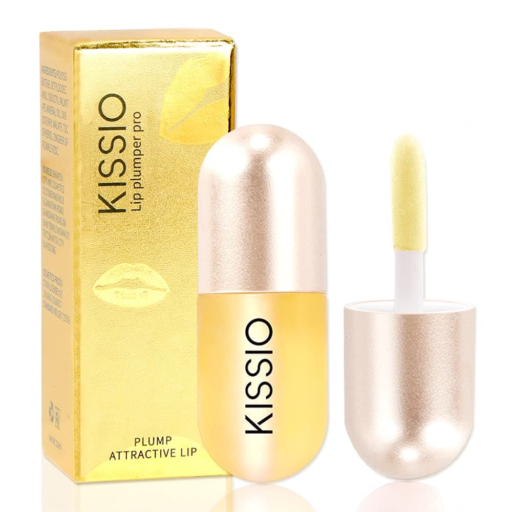 KISSIO Lip Plumper,Day Lip Plumper,Lip Enhancer,Plant Extracts Plumping Lip Serum, Lip Plumping Balm, Moisturizing Clear Lip Gloss for Fuller Lips & Hydrated Beauty Lips 5.5ml (04#Golden)