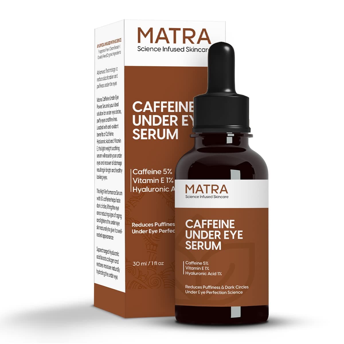 Matra 5% Caffeine Under Eye Serum for Dark Circles, Puffy Eyes, Fine Lines and Wrinkles | Under Eye Serum with Cucumber, Vitamin E and Hyaluronic Acid for Women and Men | 30 ml