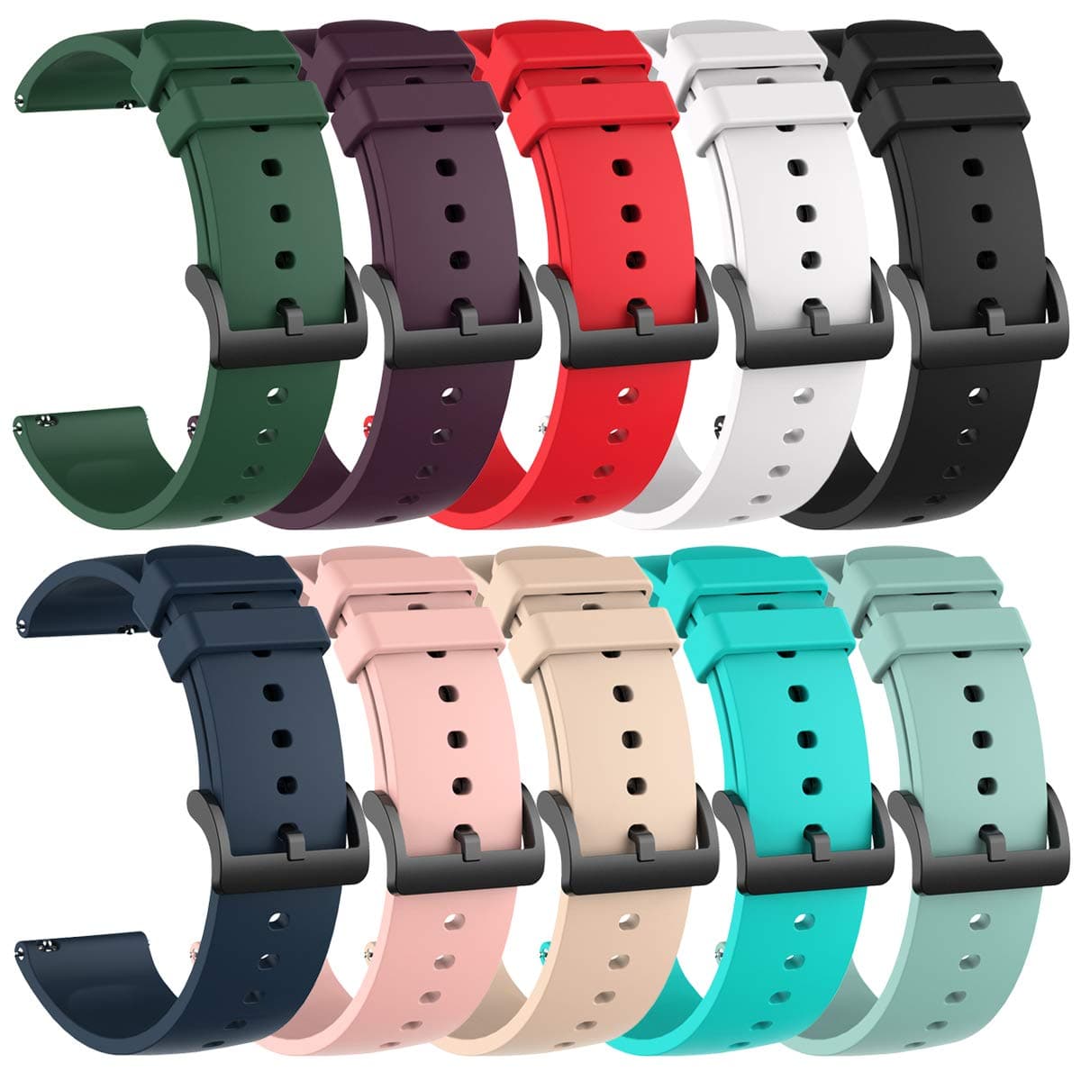 10 Pack Silicone Bands Compatible with Amazfit Active 2 1/GTR mini/GTS 2 2e 3 4/GTS 2 4 mini, 20MM Replacement Watch Straps for Amazfit Bip 3,3 Pro/Bip U,U Pro