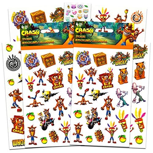 Crash Bandicoot Stickers Party Favors Set -- Bundle Includes 8 Sheets of Crash Bandicoot Stickers with Bonus Puffy Animal Stickers (Crash Bandicoot Party Favors)