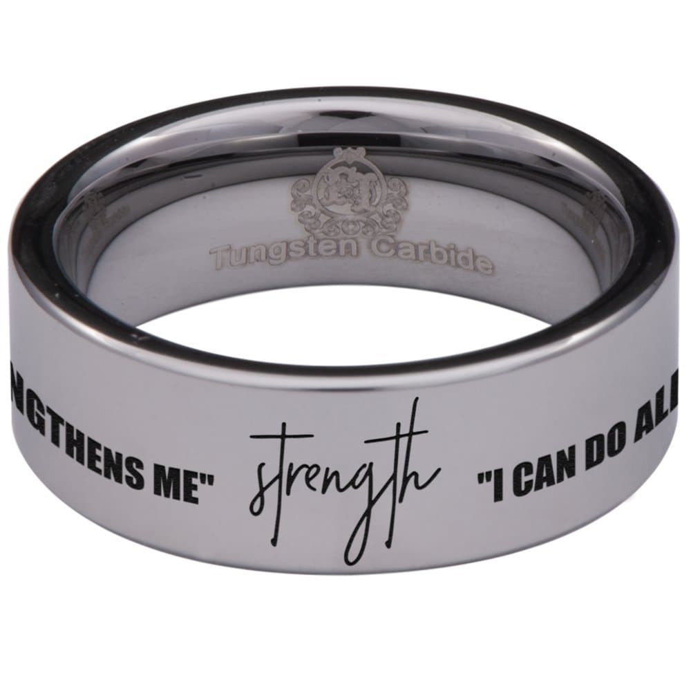 Tungsten Carbide Philippians 4:13 Bible Verse Ring 8mm Wedding Band Anniversary Ring for Men and Women