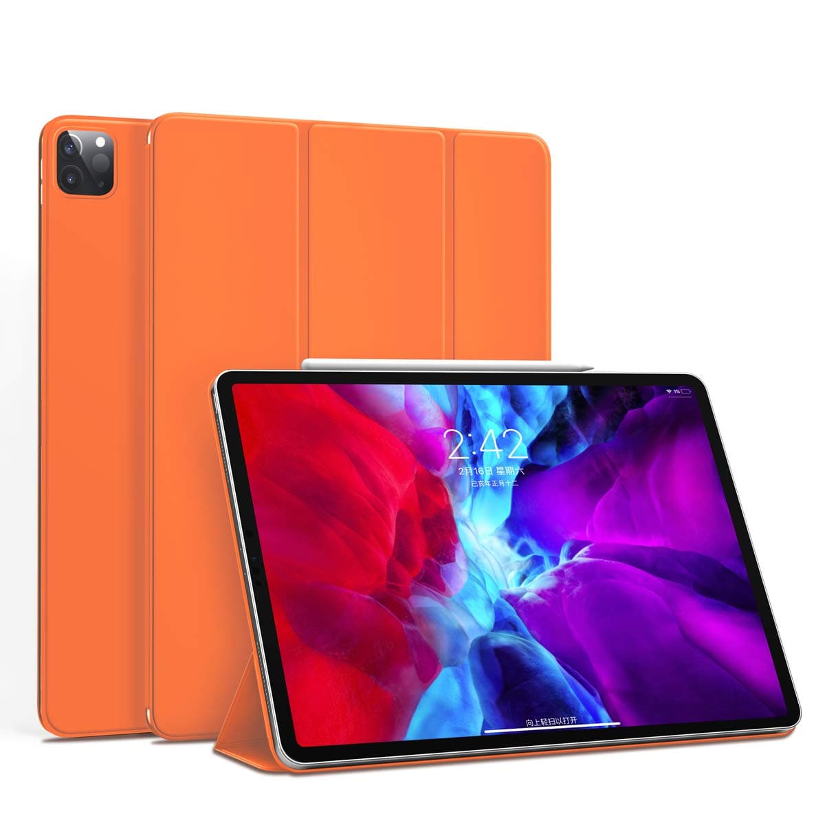 GUDOU Case for iPad Pro 11" 2021/2020/2018/iPad Air 4th 10.9inch,Slim Frameless Cover with Magnetic Attachment[Supports Apple Pencil 2 Charging],Trifold Stand Case,Auto Sleep/Wake (Orange)