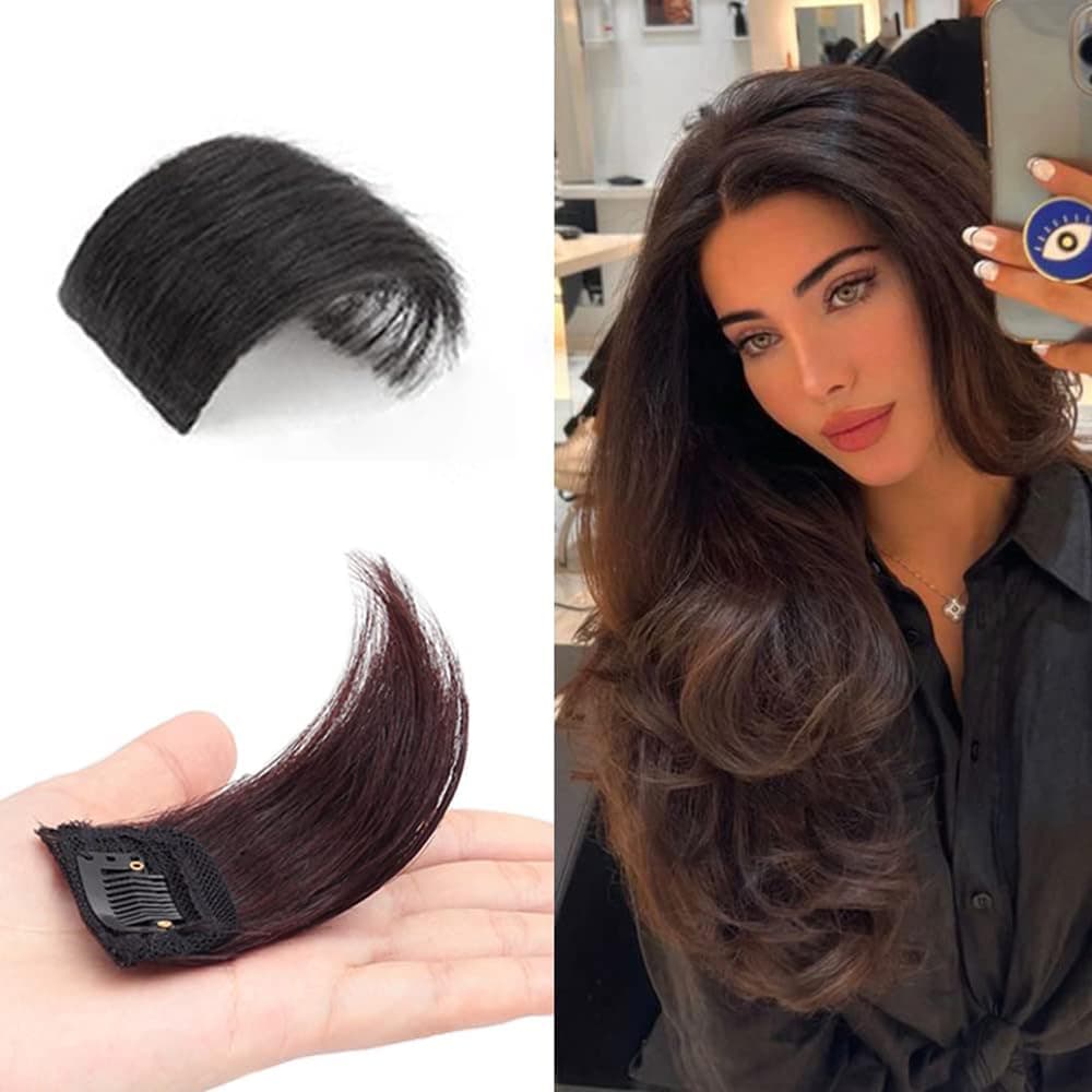 Clip in Hair Extensions Silky Straight Human Hair Double Weft One Piece Wiglets Hair Pieces for Thinning Hair Invisible Hairpin Add Women Hair Volume Black