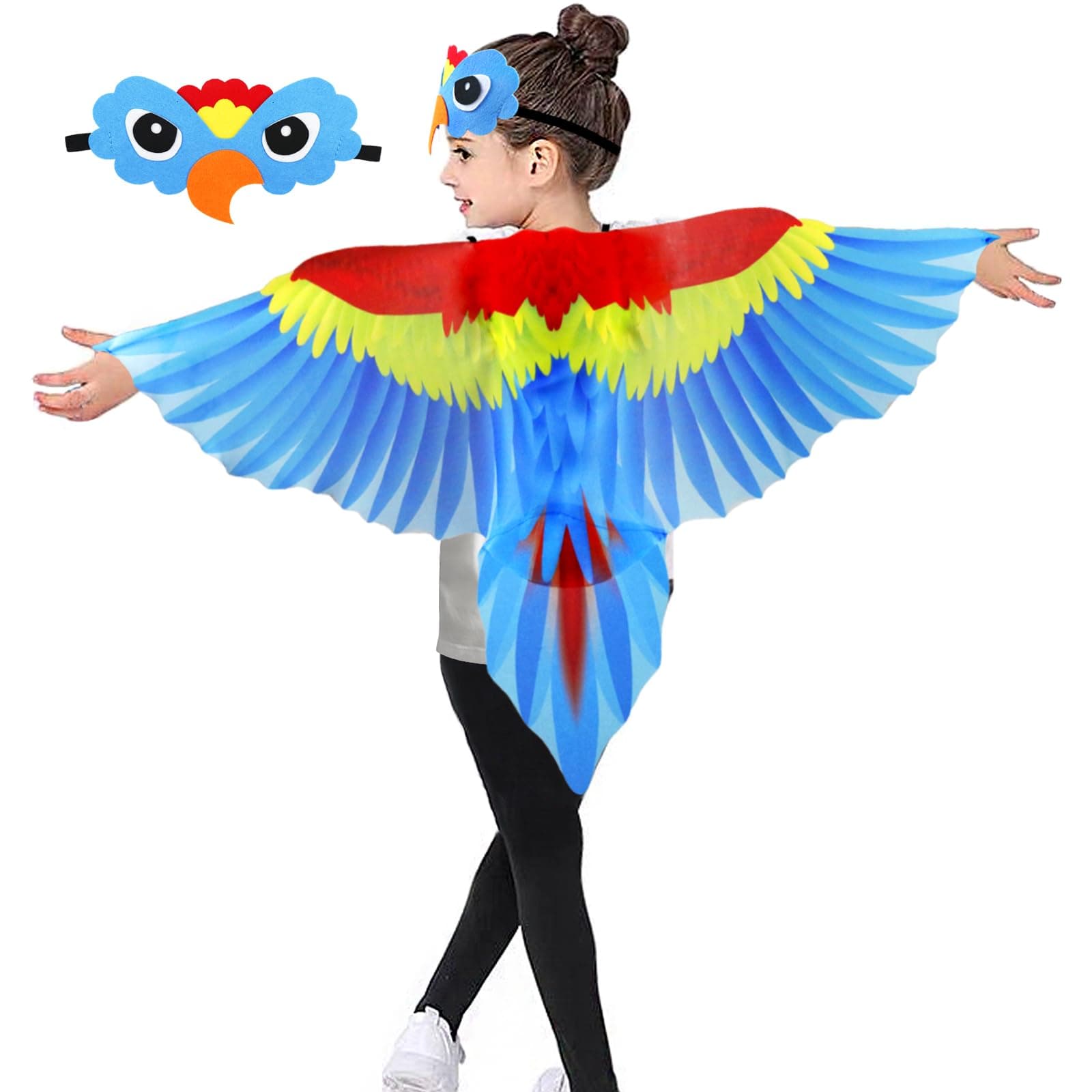 Bird-Costume-Parrot-Wings for Kids with Bird Headbands, Boys Girls Eagle Dress-up Cape Christmas Gifts Party Favors