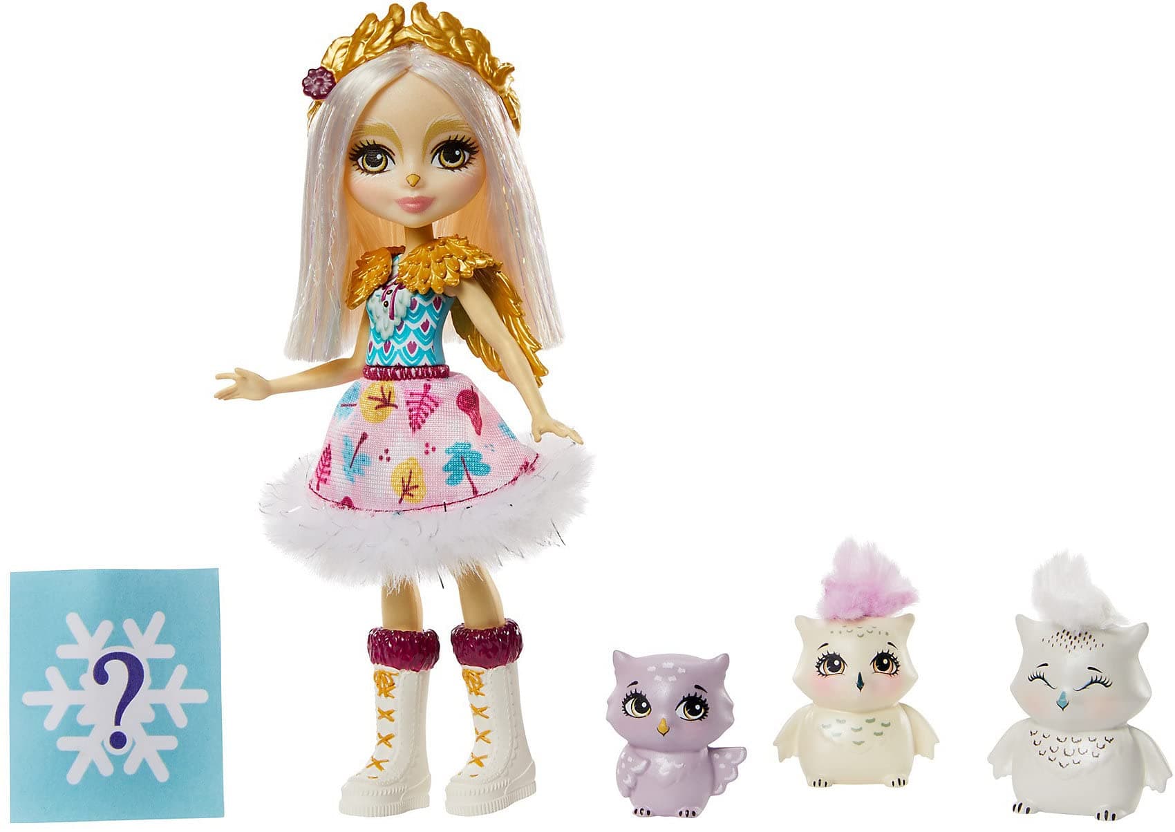 Mattel Enchantimals Family Toy Set, Odele Owl Small Doll (6-in) with 3 Owl Animal Friends, Great Gift for 3-8 Year Olds
