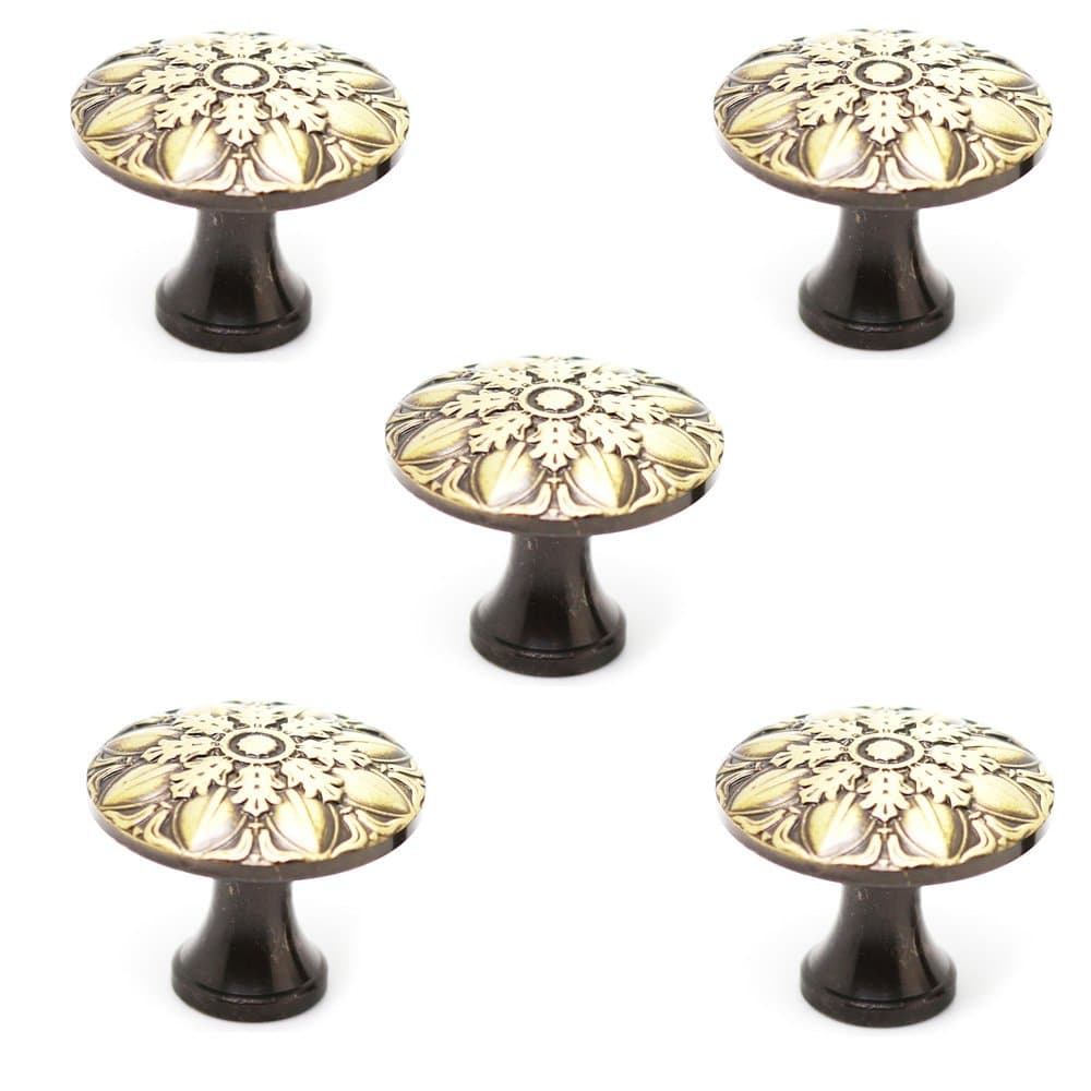 5pcs/Pack Mushroom Type Metal Cabinet Door Pull Handle Knobs,Solid Copper Traditional Pattern Door Knob Vintage Bronze Drawer Cabinet Cupboard Furniture Handle -100% Copper and Premium Quality