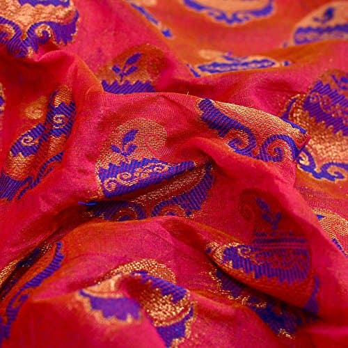 Shopolics Pink-Blue and golden flower chanderi silk fabric-5060 ,Party wear Dress Material, by the yard