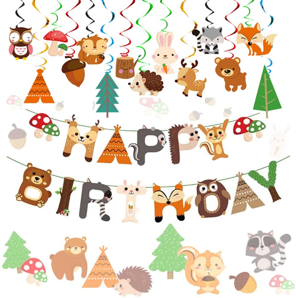 Woodland Party Deocoration Woodland Animal Birthday Banner Animal Birthday Decoration Woodland Party Supplies