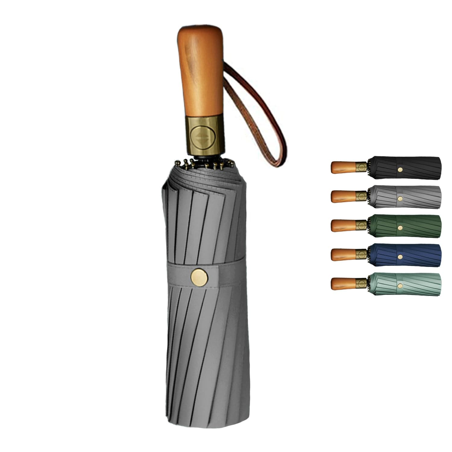 Automatic Foldable Umbrella 16 Ribs 108cm – Wood Handle – UV Protection – Windproof –– Good for Summer and Winter - For Rainy Day, Summer - Automatic Open/Close Function