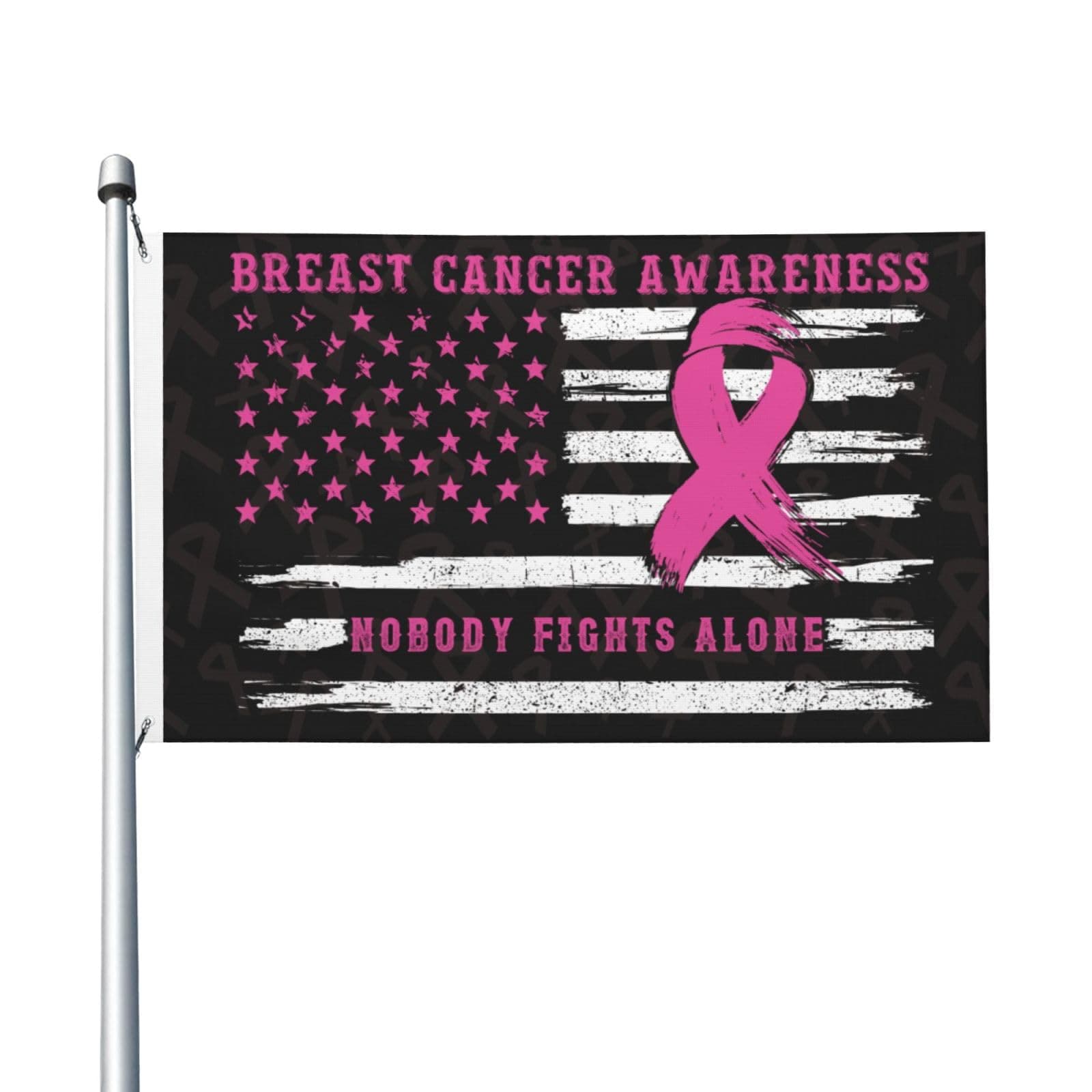 Breast Cancer Awareness Flag Nobody Fights Alone in This Family Flag USA Flag 3x5 Double Sided Outdoor Flags Pink Ribbons Tapestry For Indoor Decoration Gifts