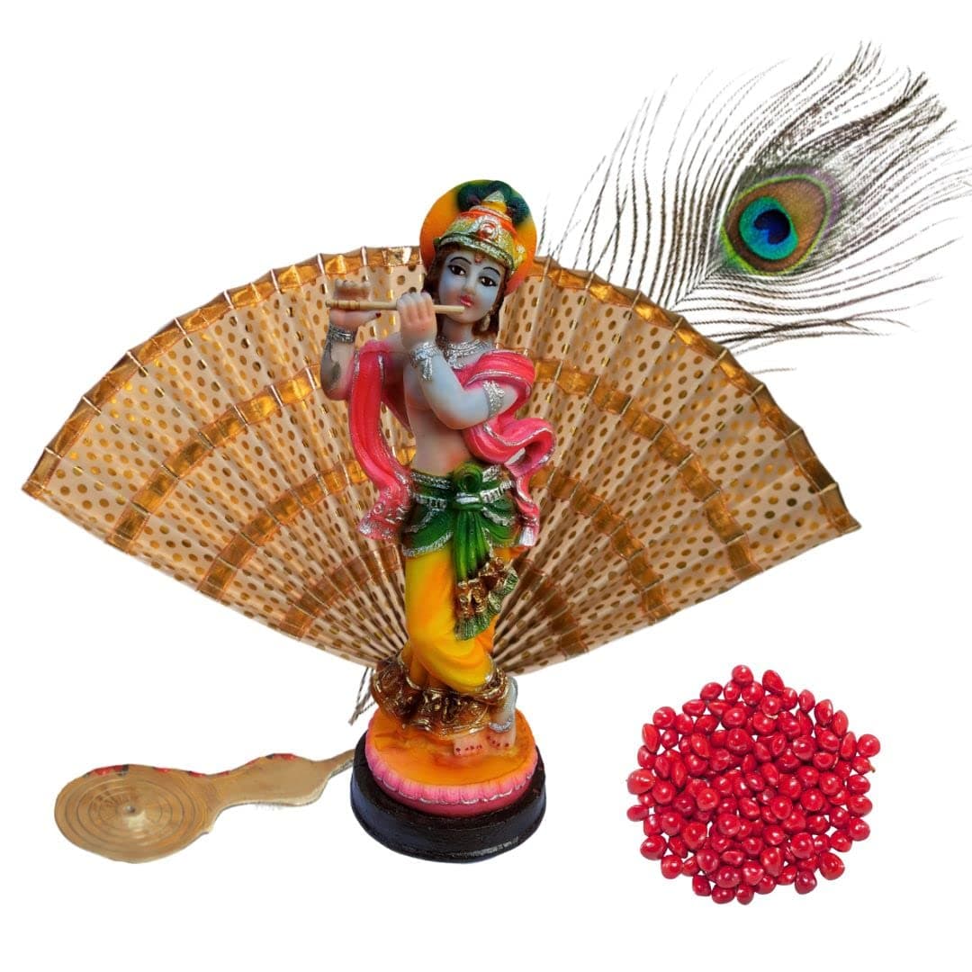 Vishu Kani Decorations- Polymarble Idol 8 inches, Thiru udayada(8″), Mayilpeeli, Brass Metal Piece and manjady [Traditional Vishu Kani Items]