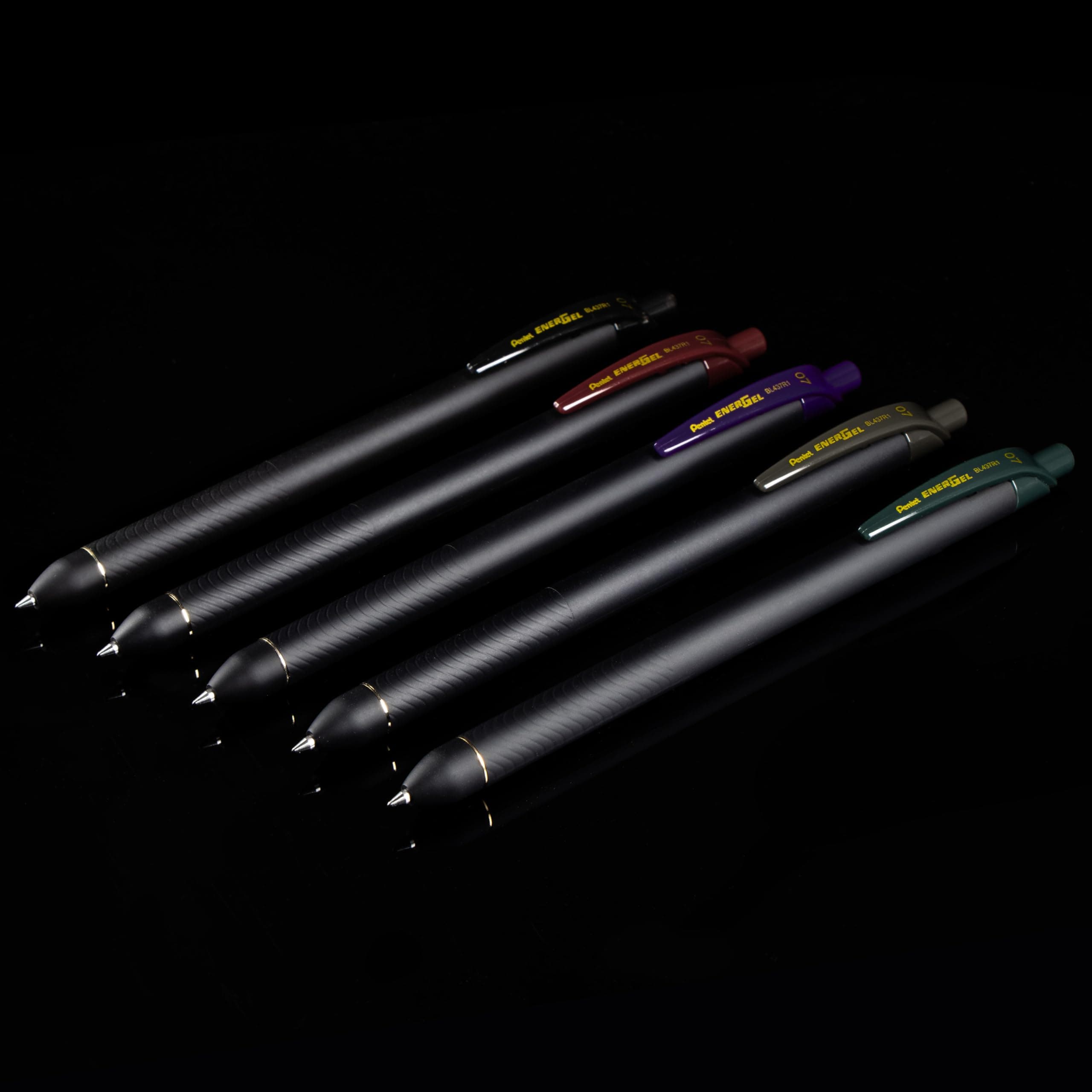 Pentel EnerGel Kuro Retractable Liquid Gel Pens, Black, 0.7mm Tip, Assorted Black Ink, Pack of 5 (BL437PF5MA)
