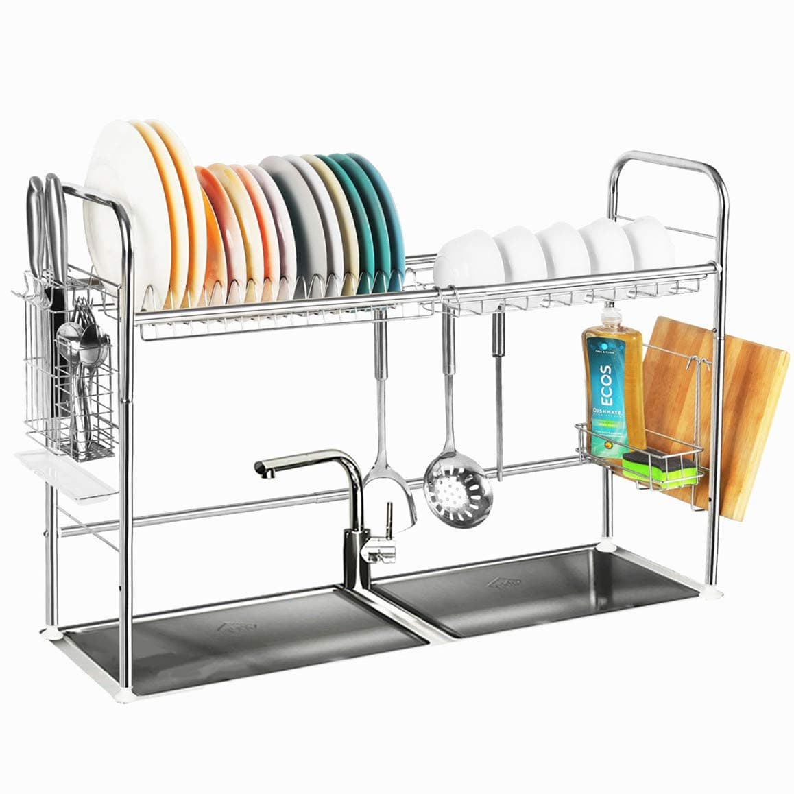 NEX Over The Sink Dish Rack, Dish Drying Rack for Kitchen Stainless Steel Dish Drainer Large Capacity with Cutting Board Holder Sink Shelf Storage Rack