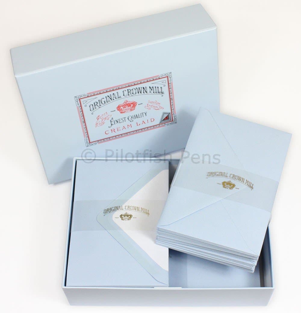 Original Crown Mill Luxury A5 Laid Paper Writing Box Set with C6 Lined Envelopes - Blue (Pack of 100 Sheets), 12537