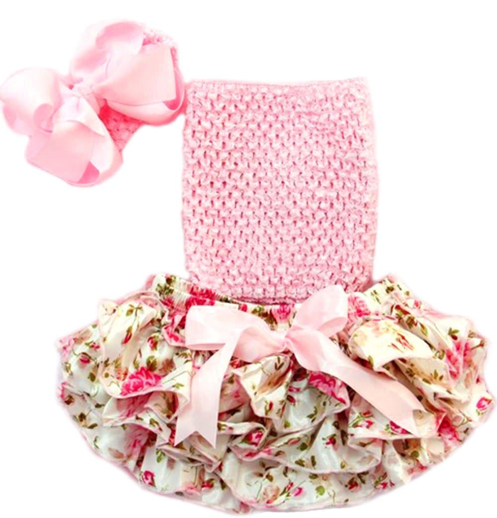 Cutie Baby Baby Girls Ruffle Satin Bloomers Set with Tube Top and Headband