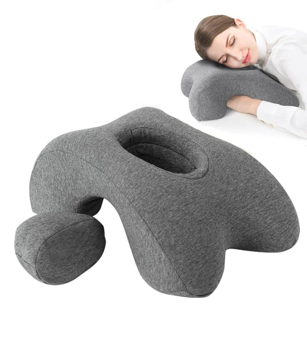 Fcare Desk Pillow for Napping, Travel Neck Pillow Memory Foam Wedge for Sleeping, Slow Rebound Back Pillow (Slightly Hard) for Slender Ladies & Teenagers, Comfortable Washable Velvet Cover