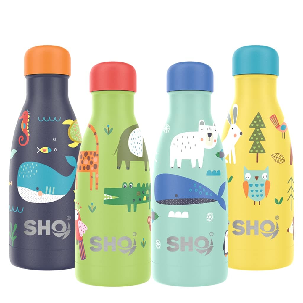 SHO Kids Bottle - Original 2.0 - Ultimate Insulated, Double Walled Stainless Steel Vacuum Flask & Water Bottle - 12 Hours Hot & 24 Hours Cold - 260ml - BPA Free (260ml, x SP - Deep in The Jungle)