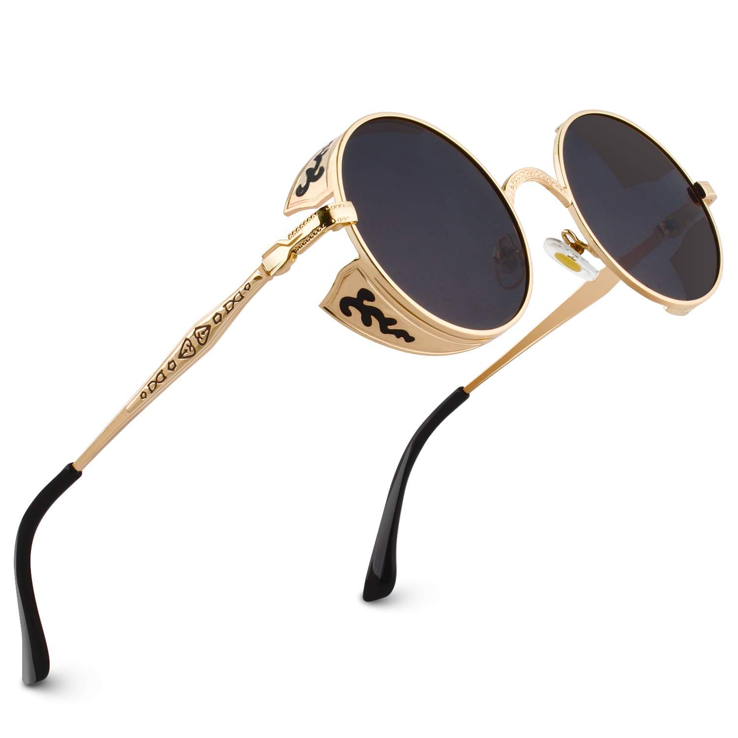 E71 Retro Steampunk Style Inspired Round Metal Circle Polarized Sunglasses for Women Men