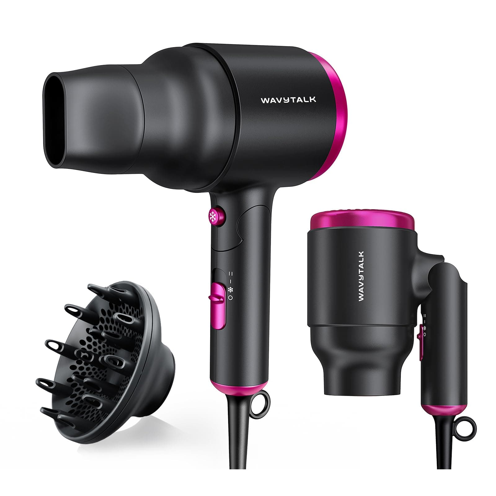 Wavytalk Portable Hair Dryer with Diffuser, Black