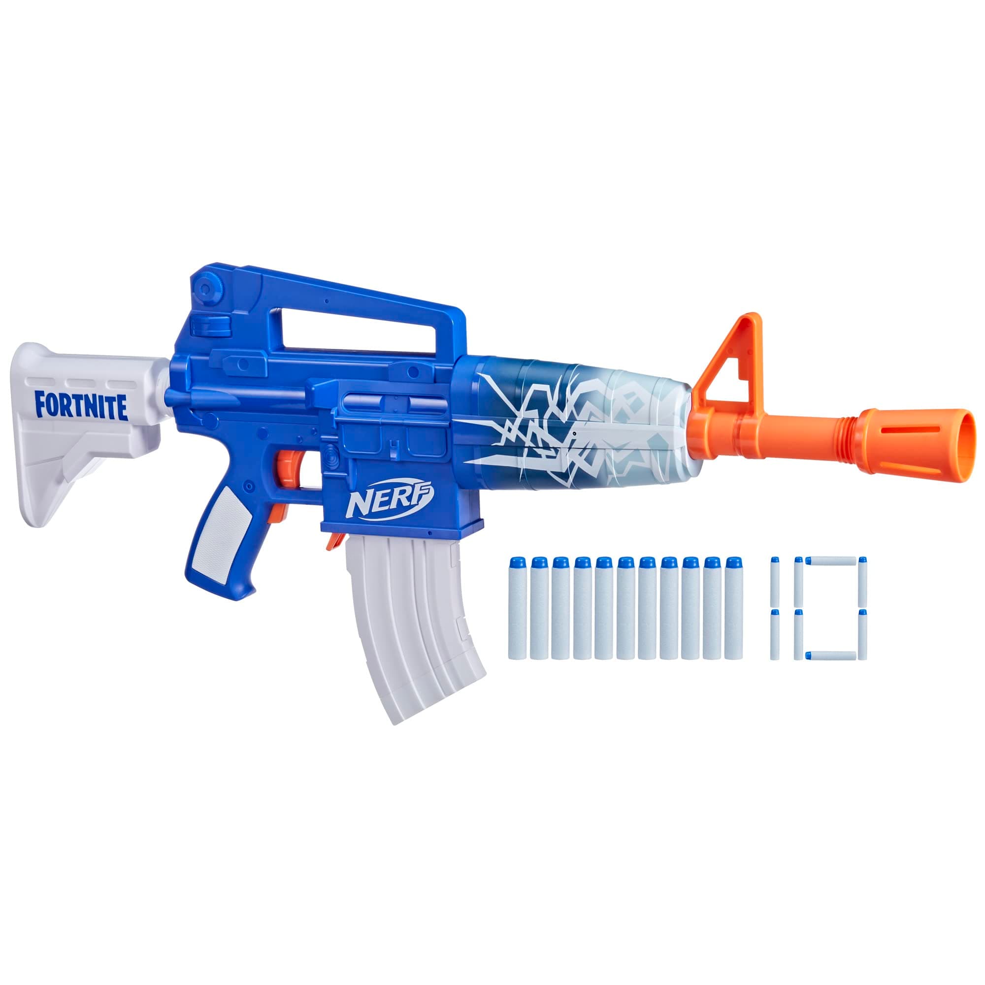 Fortnite Blue Shock Blaster, 10-Dart Clip, 10 Elite Nerf Darts, Includes Bonus Code to Unlock The Beat Wrap in The Game, Motorized Dart Blaster