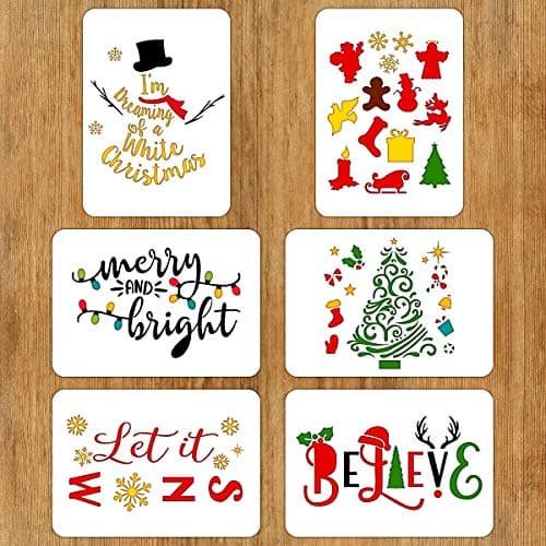 6 PCS Christmas Stencils for Painting on Wood 8.3 X 12 Inches Reusable Floor Tile Stencil for Christmas Decor Fabric Canvas Wall Painting Templates