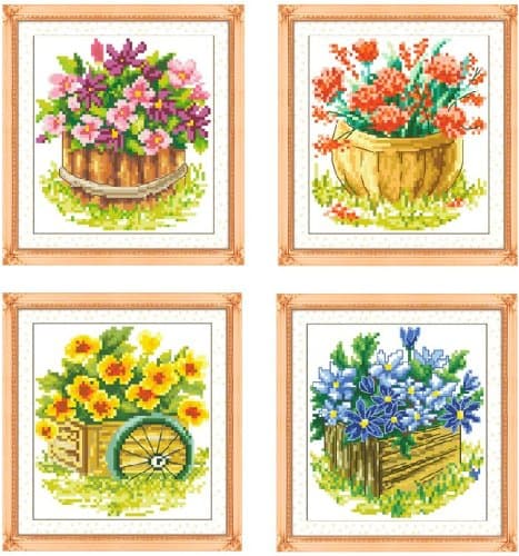 Cross-stitch embroidery kit 4 drawing Four-seasons-flower i Pattern printing jA331 (japan import)