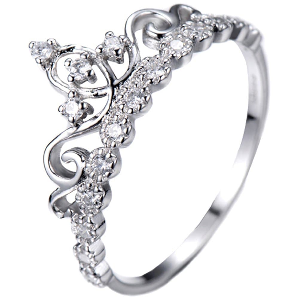 Dainty Rhodium-Plated Sterling Silver Princess Crown Ring