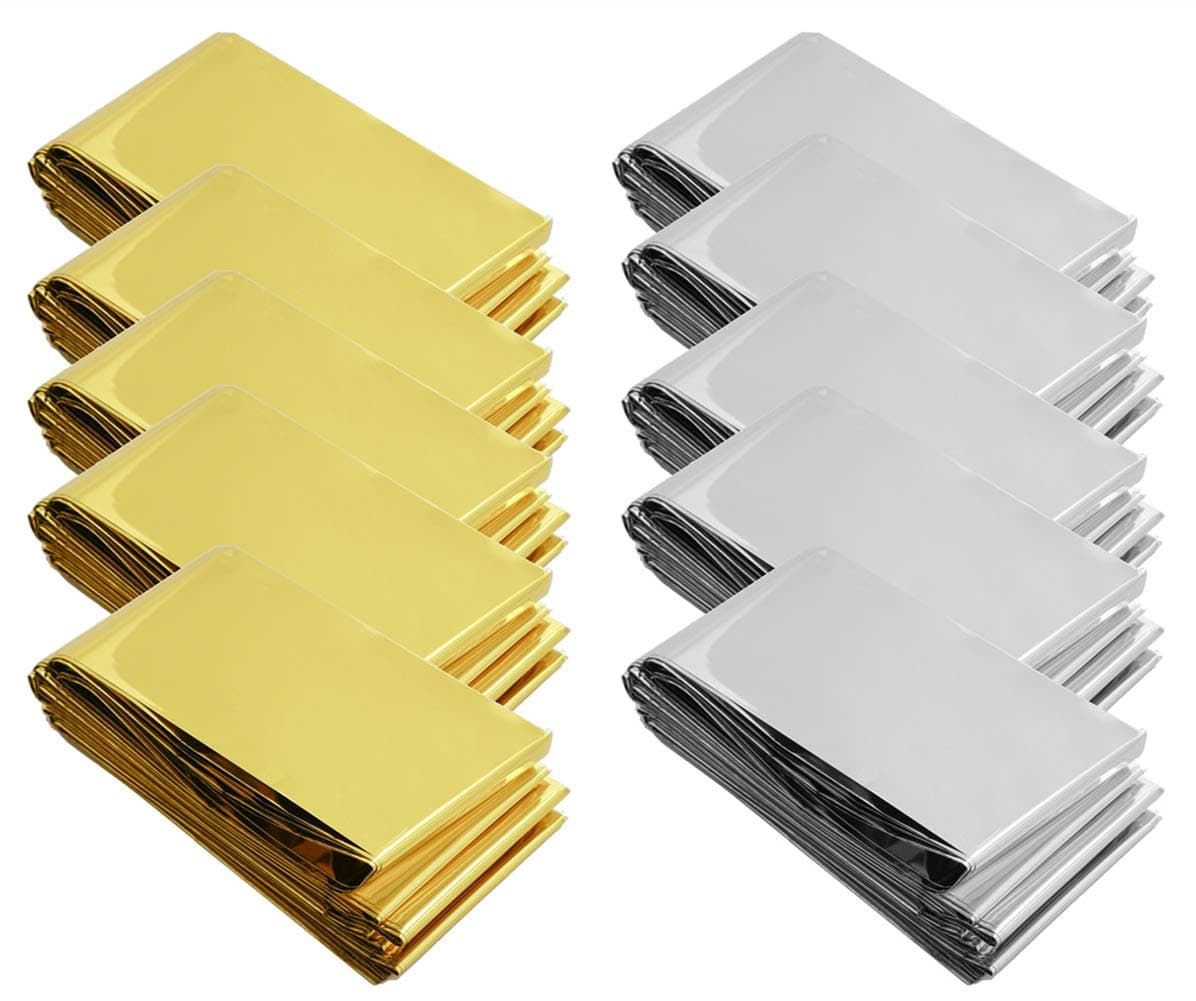 Somine Emergency Blankets(10-Pack) Large Size 210 X 160CM Shiny Maintain Body Heat For Outdoor Sport (Gold&Silver)
