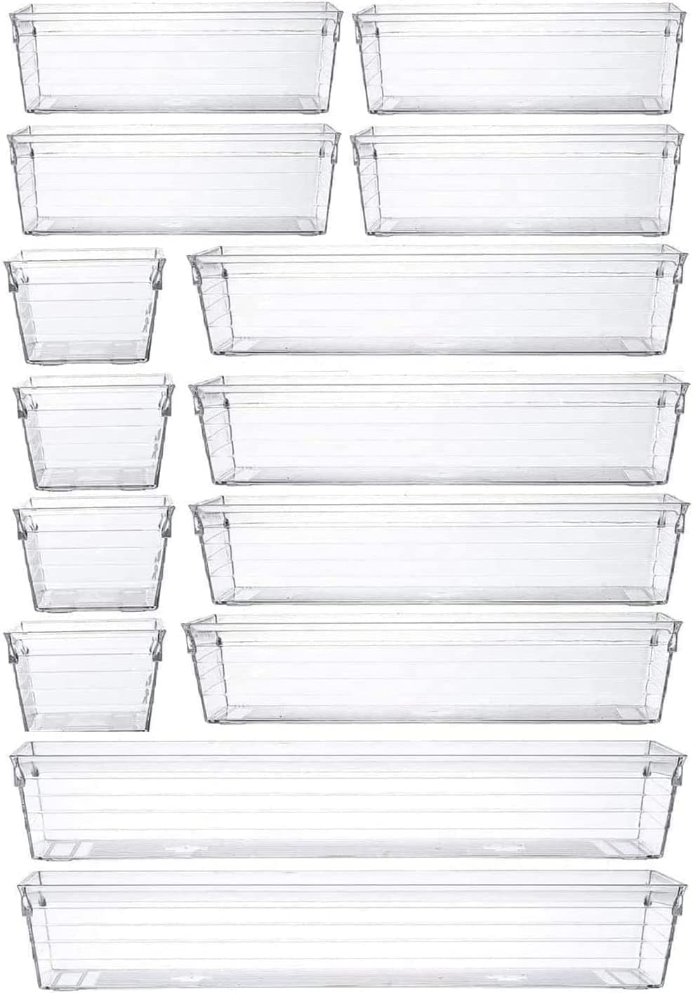 14 Pcs Desk Drawer Organizer Trays 4-Size Bathroom Drawer Dividers Plastic Vanity Organizers Storage Bins for Makeups, Jewelries, Dresser, Kitchen Utensils and Office Supplies ()