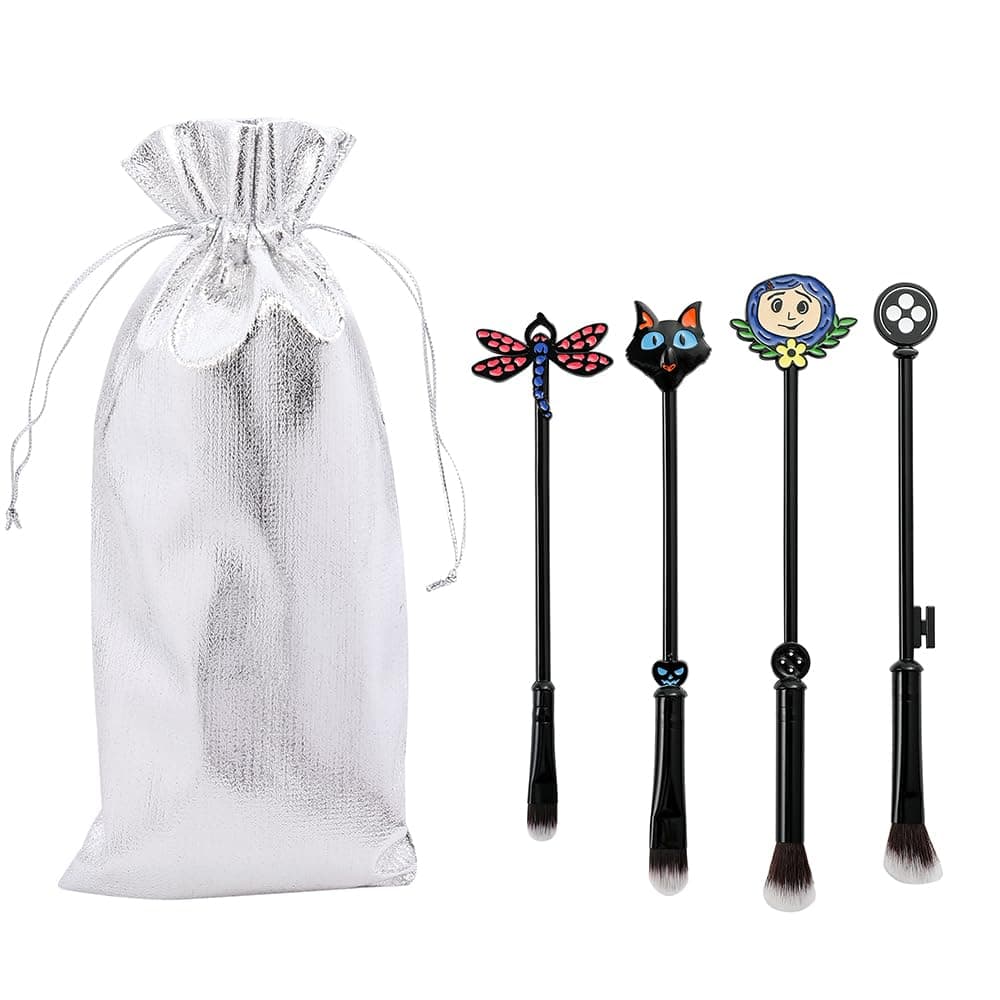 BulbasaurHorror Movie Makeup Brushes - Charm Women Halloween Makeup Brush Set Metal Memorial Collection Silver Drawstring Bag (makeup brushes set)