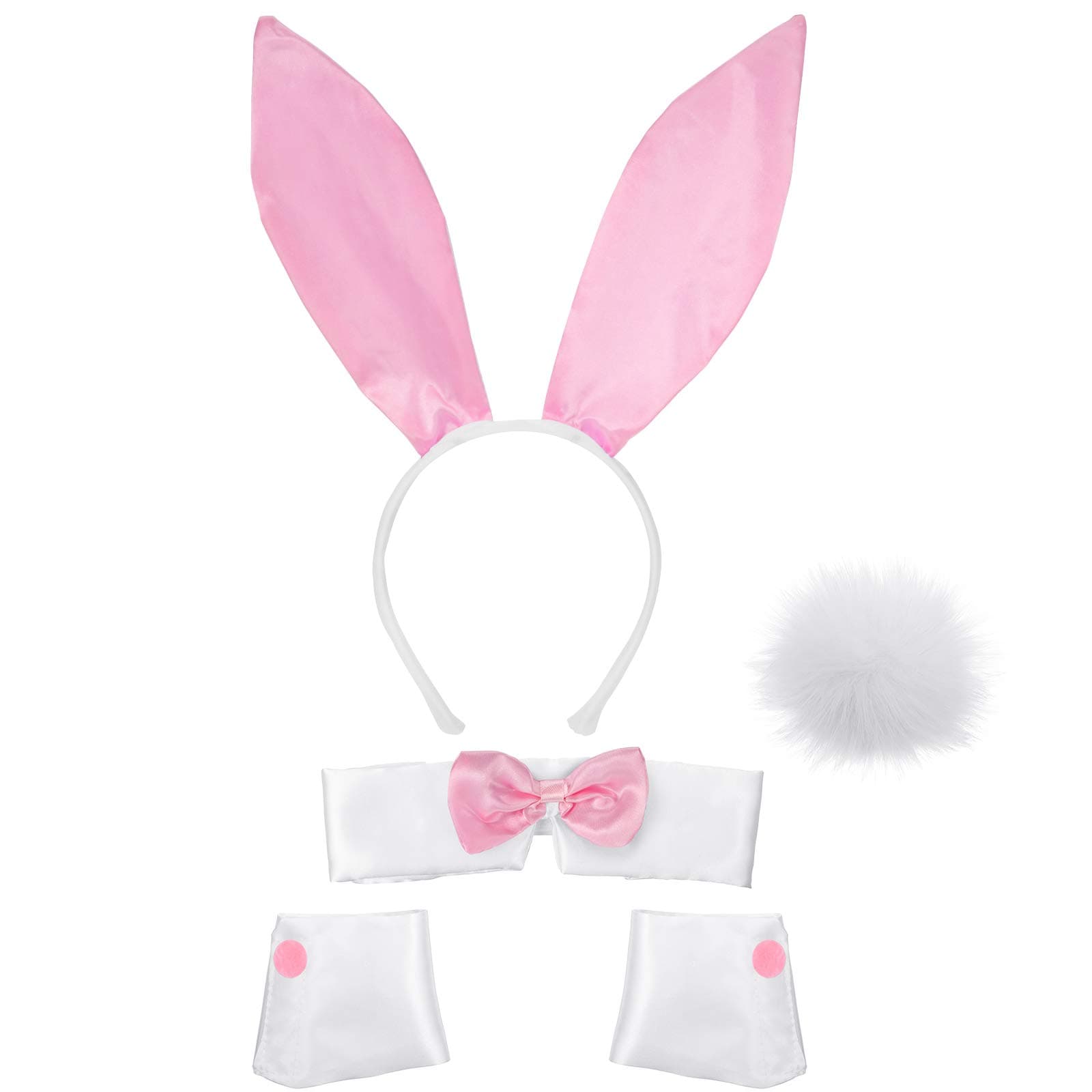 SATINIOR Bunny Costume Set Rabbit Ear Headband Collar Bow Tie Costume Cuffs Rabbit Tail for Halloween Party