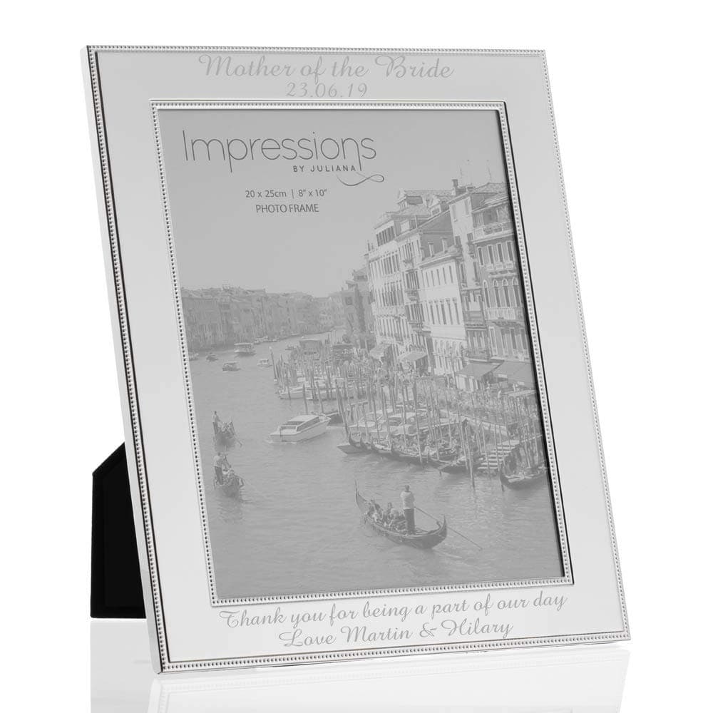 Personalised 8" X 10" Silver Plated Beaded Edge Photo Frame With Stand - Engraved With Your Custom Text