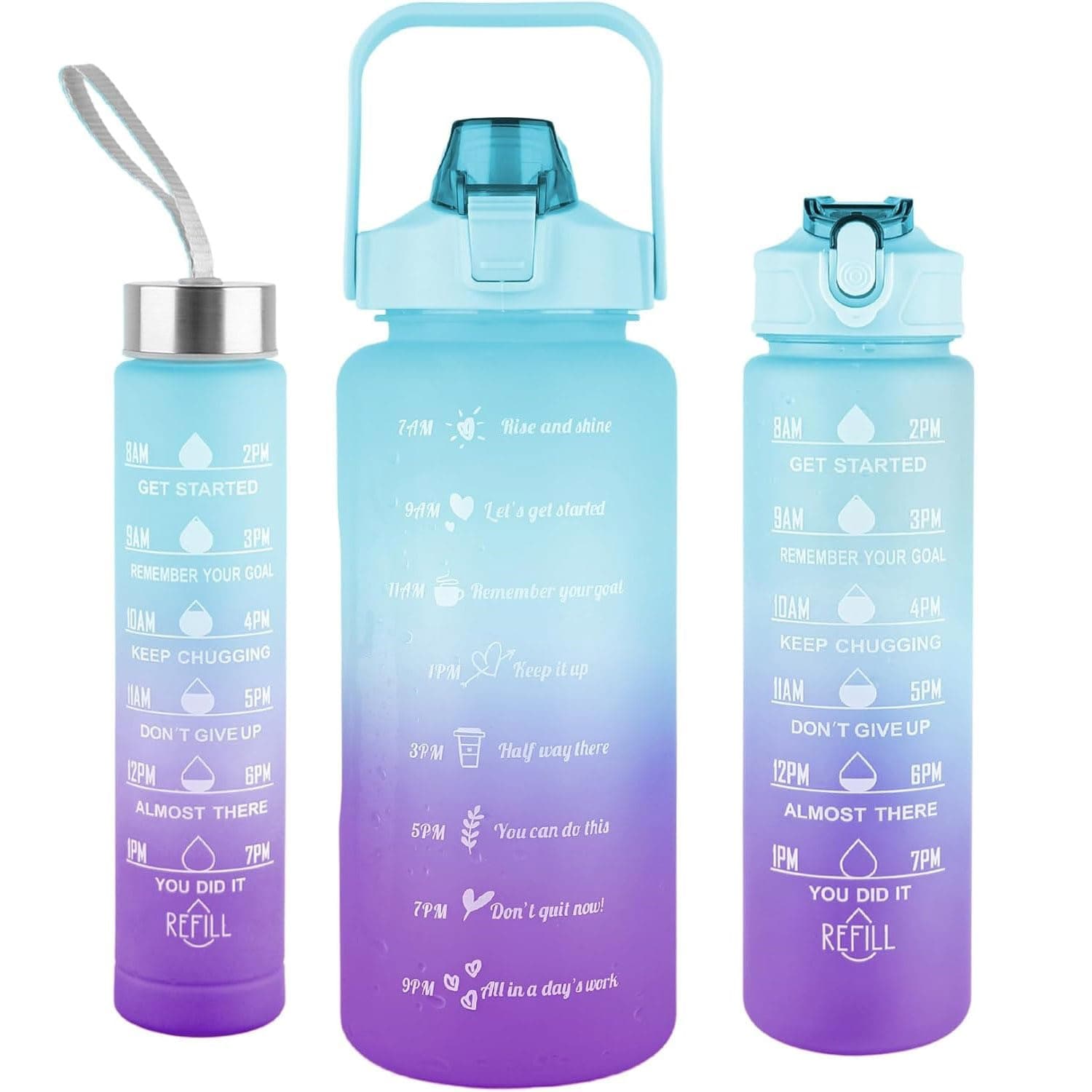 HSR 3 in 1 Set (2L, 900ML, 300ML) Bpa Free Plastic Motivational Water Bottle With Time, Capacity Marker Unbreakable, Leakproof Water Bottle For Gym, Office, Sports, hiking, cycling Water Bottle